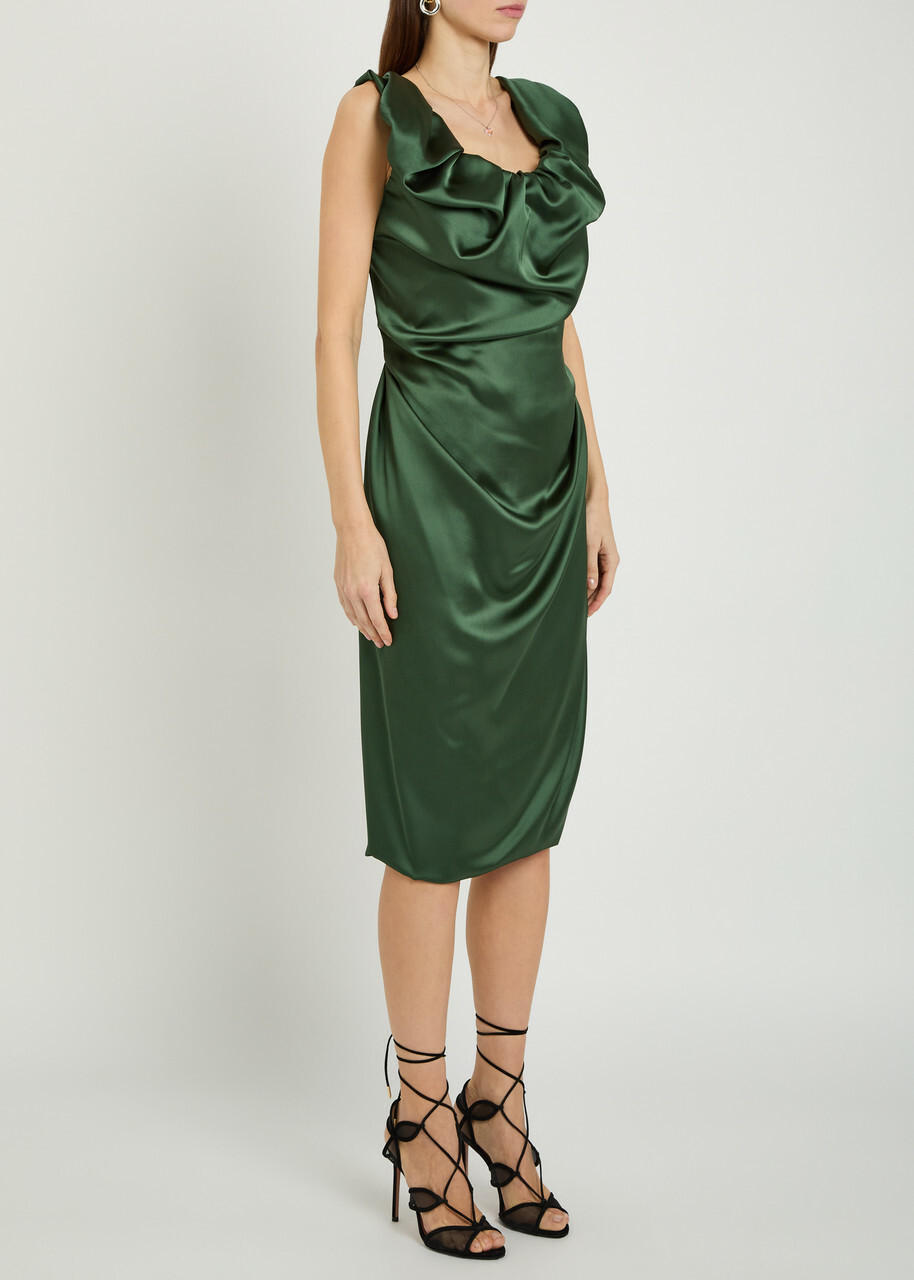 Vivienne Westwood Ginnie Amber Draped Satin Midi Dress Green