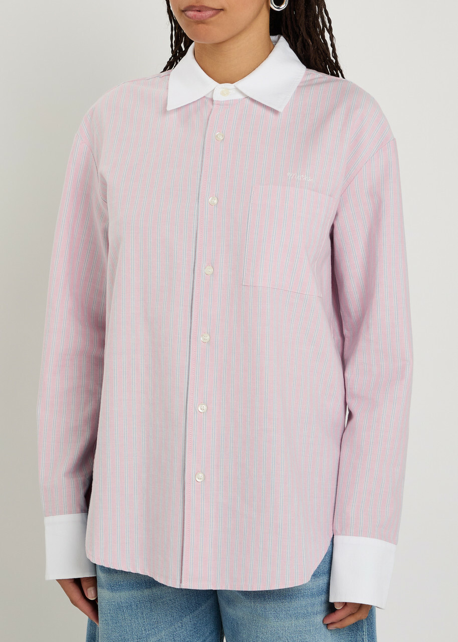 Mother The Room Frenchie Striped Cotton Shirt Pink