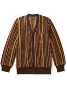 Beams Plus - Striped Fleece Cardigan - Brown