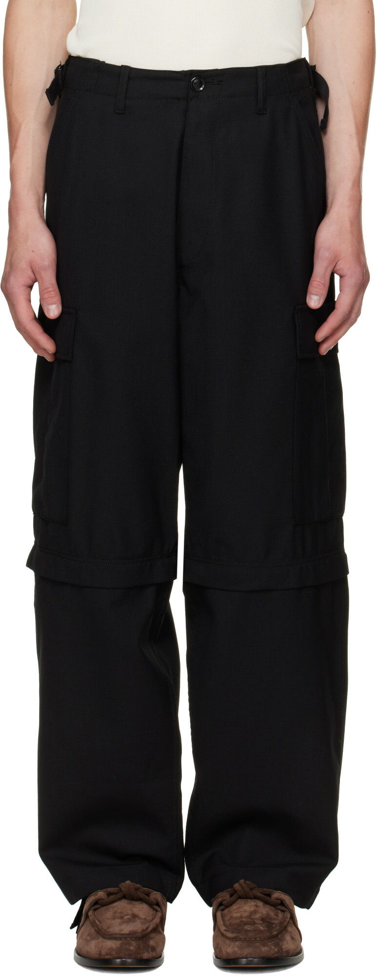 vowels Black Solid Cargo Pants