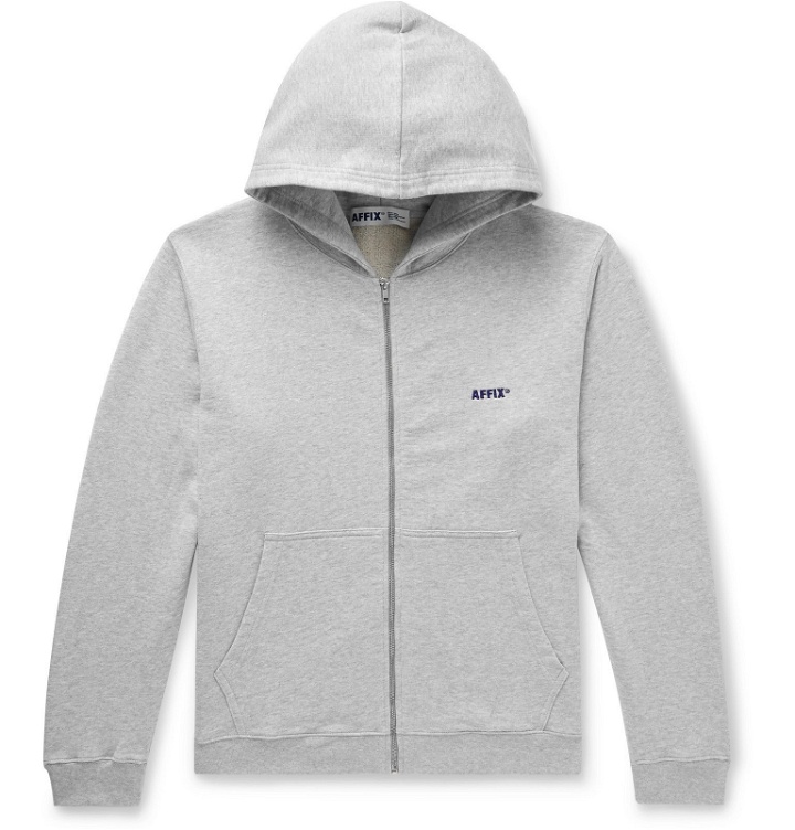 Photo: AFFIX - Logo-Embroidered Loopback Cotton-Jersey Zip-Up Hoodie - Gray