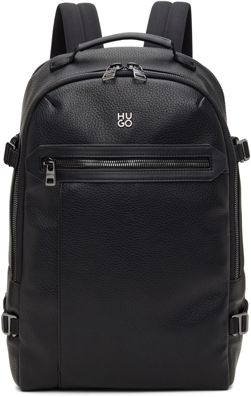 Hugo Black Faux-Leather Stacked Logo Backpack Hugo Boss