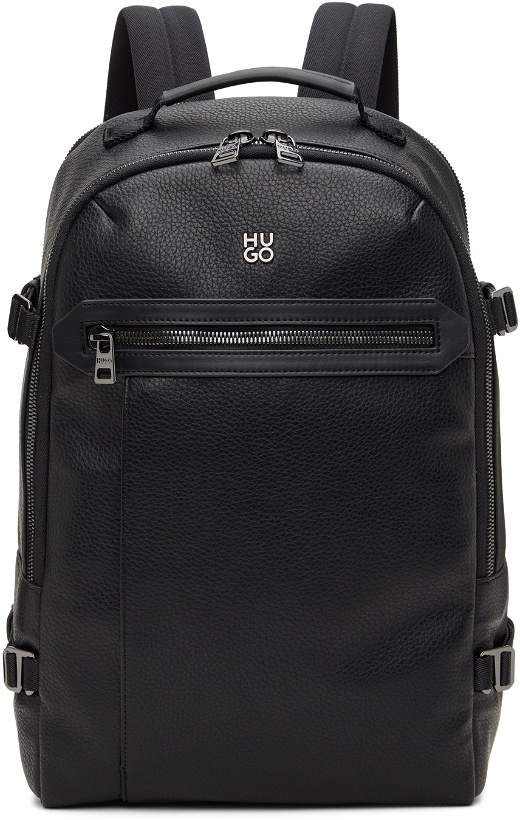 Photo: Hugo Black Faux-Leather Stacked Logo Backpack