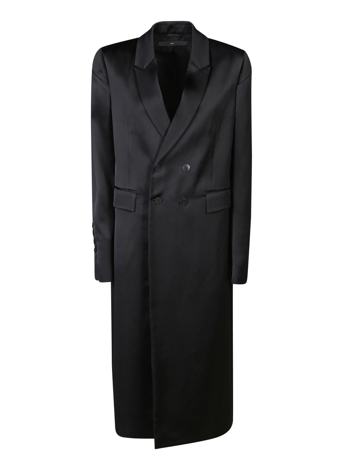 Sapio Double-breasted Viscose Satin Coat In Black