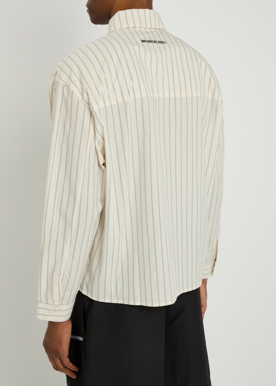 Mki Miyuki Zoku Box Dress Striped Seersucker Shirt Off White