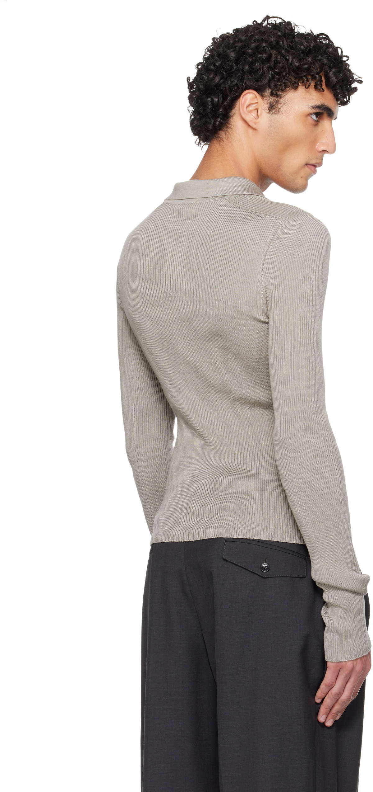 Rier Gray Fine Rib Silk Polo Rier
