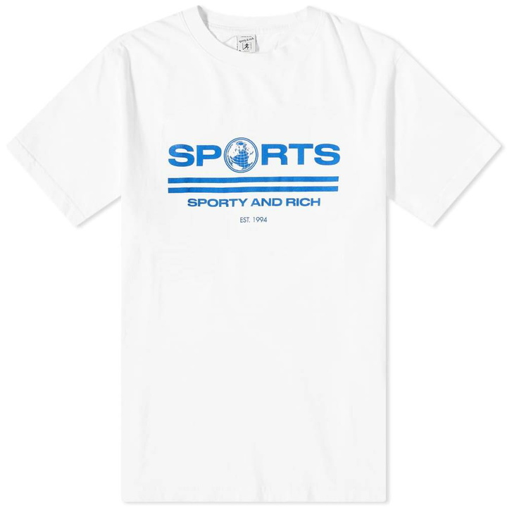 Photo: Sporty & Rich SRFC T-Shirt in White/Steel Blue