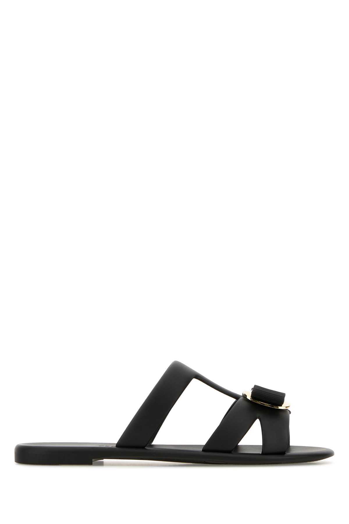 サンダル・ミュール Salvatore Ferragamo Black Rubber Lilou Slippers Ferragamo Black Rubber Lilou Slippers Salvatore Ferragamo