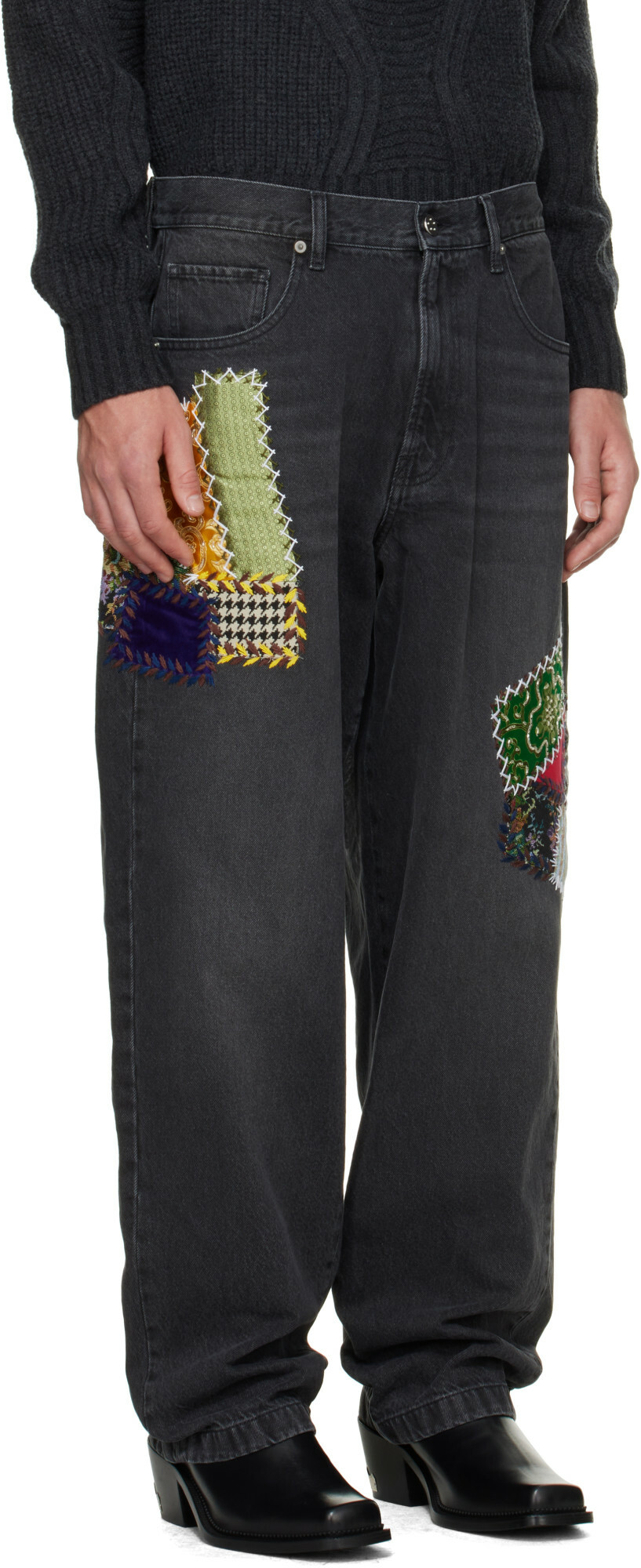 BLUEMARBLE Black Embroidered Patchwork Jeans