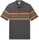 Burberry - Striped Merino Wool Polo Shirt - Gray
