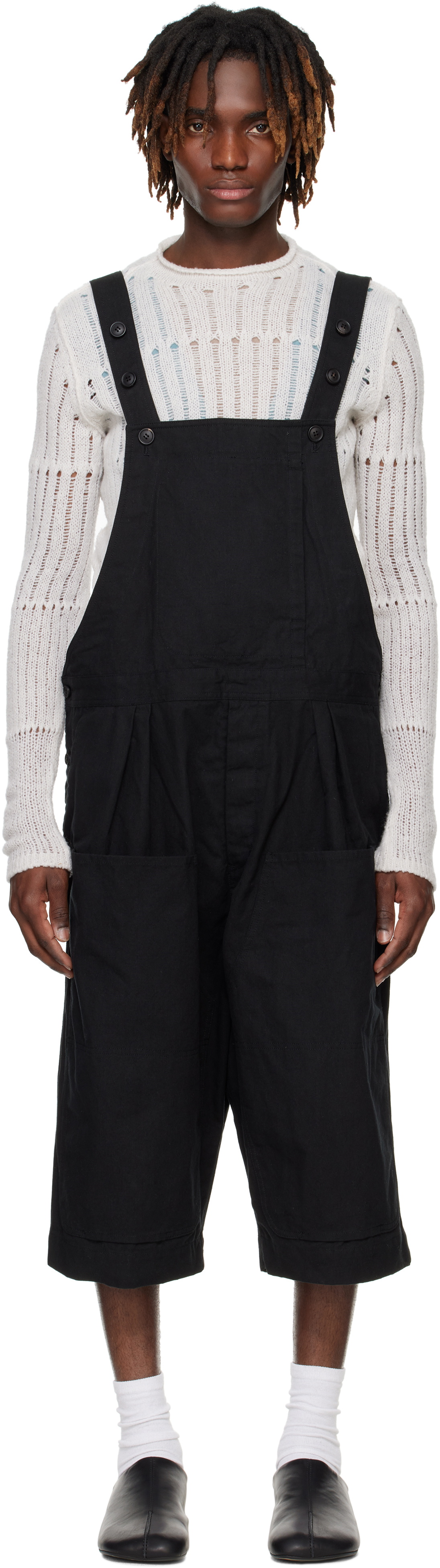 Jan-Jan Van Essche Black O-Project Paraffin Coated Cloth Cropped Overalls