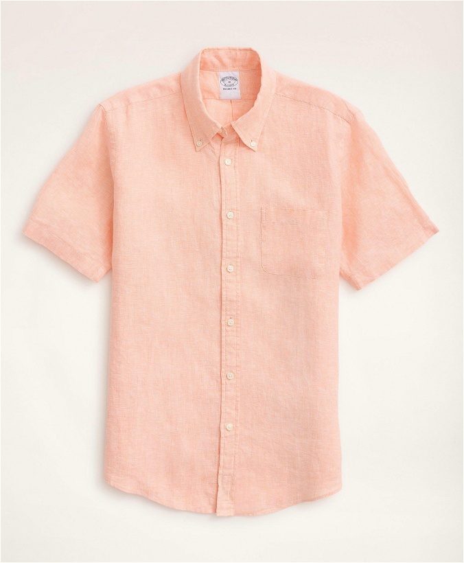 Photo: Brooks Brothers Men's Regent Regular-Fit Sport Shirt, Short-Sleeve Irish Linen | Light Orange