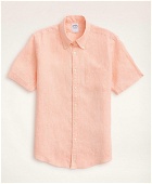 Brooks Brothers Men's Regent Regular-Fit Sport Shirt, Short-Sleeve Irish Linen | Light Orange