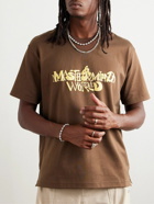 Mastermind World - Metallic Logo-Print Cotton-Jersey T-Shirt - Brown