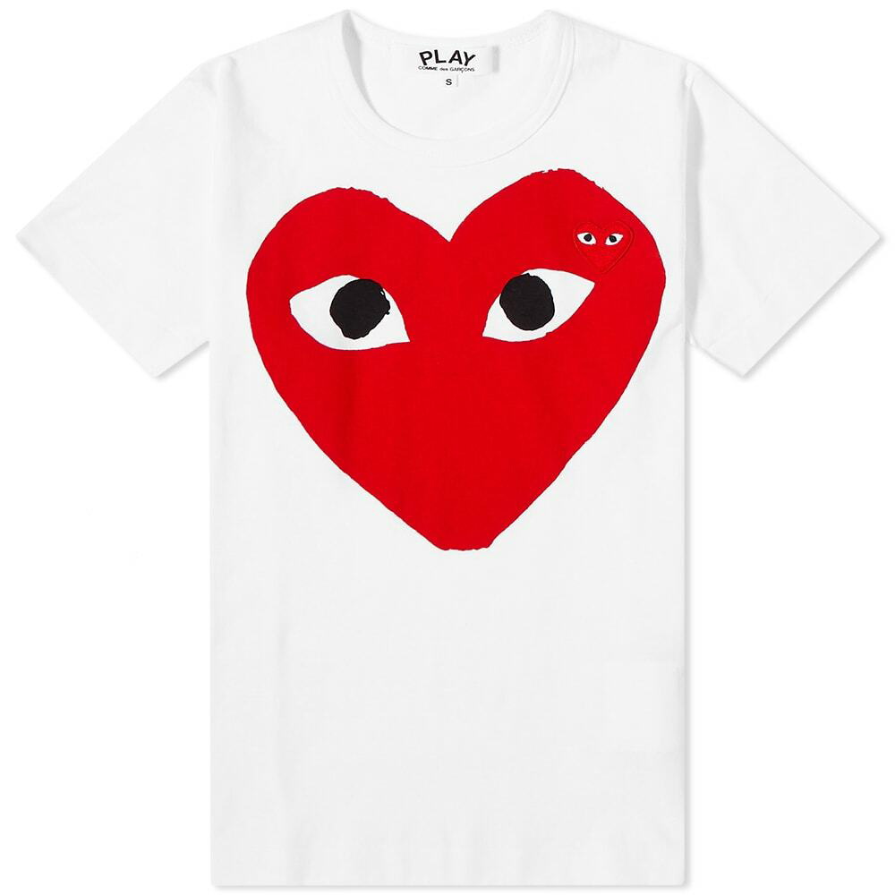 Comme des Garçons Play Women's Double Heart Logo T-Shirt in White/Red ...