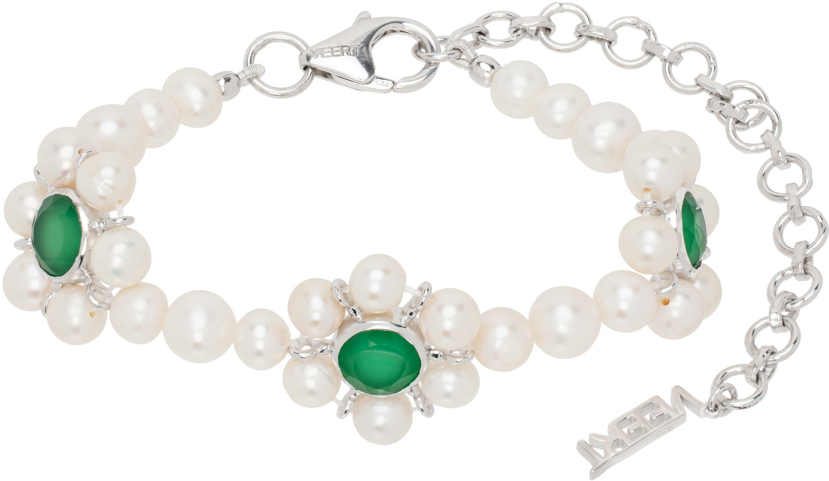 VEERT White Gold 'The Trio Flower Pearl' Bracelet