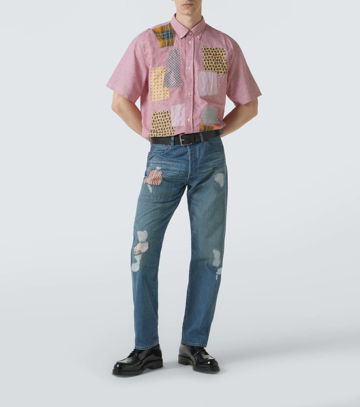 Junya Watanabe Patchwork linen and cotton bowling shirt