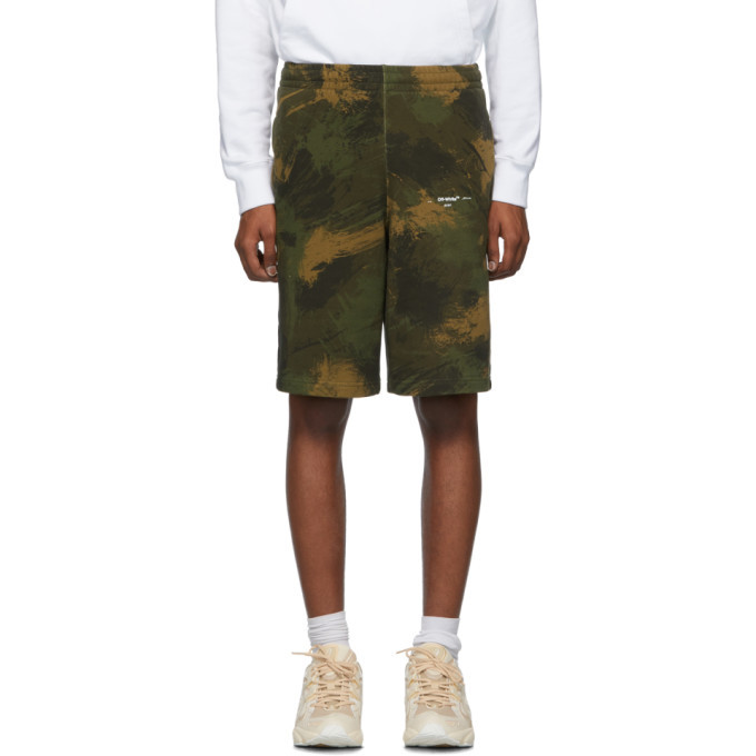 Off-White Khaki Paint Brush Camo Sweat Shorts Off-White