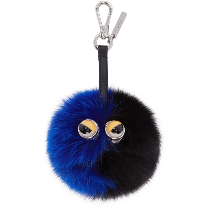 Photo: Fendi Black and Blue Fur Pom Pom Keychain