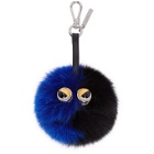 Fendi Black and Blue Fur Pom Pom Keychain