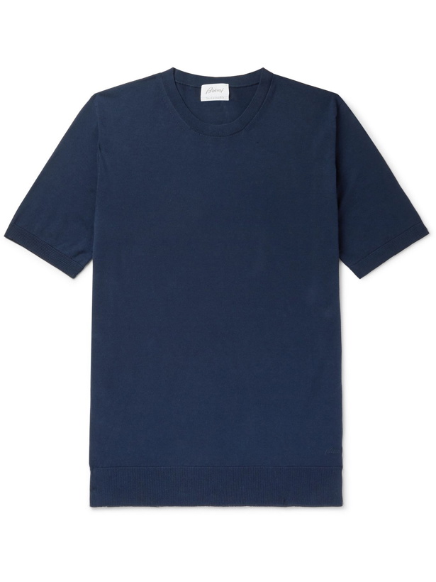 Photo: BRIONI - Logo-Embroidered Cotton T-Shirt - Blue