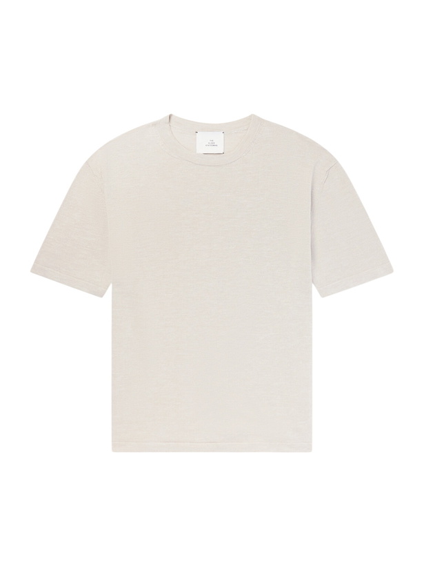 Photo: The Elder Statesman - Lenny Ribbed Wool, Silk and Linen-Blend T-Shirt - Neutrals