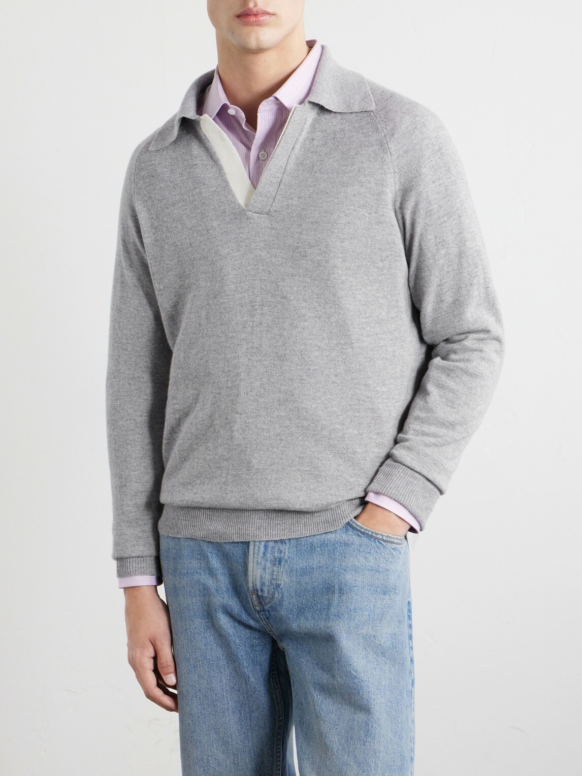 Lardini - Wool and Cashmere-Blend Polo Shirt - Gray