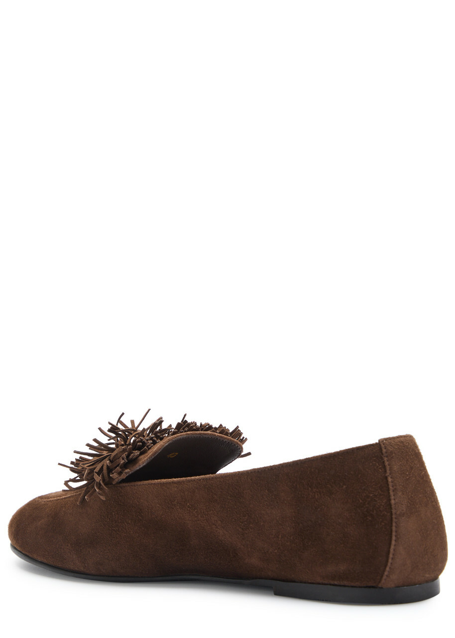 Aquazzura Gytane Fringed Suede Loafers Brown
