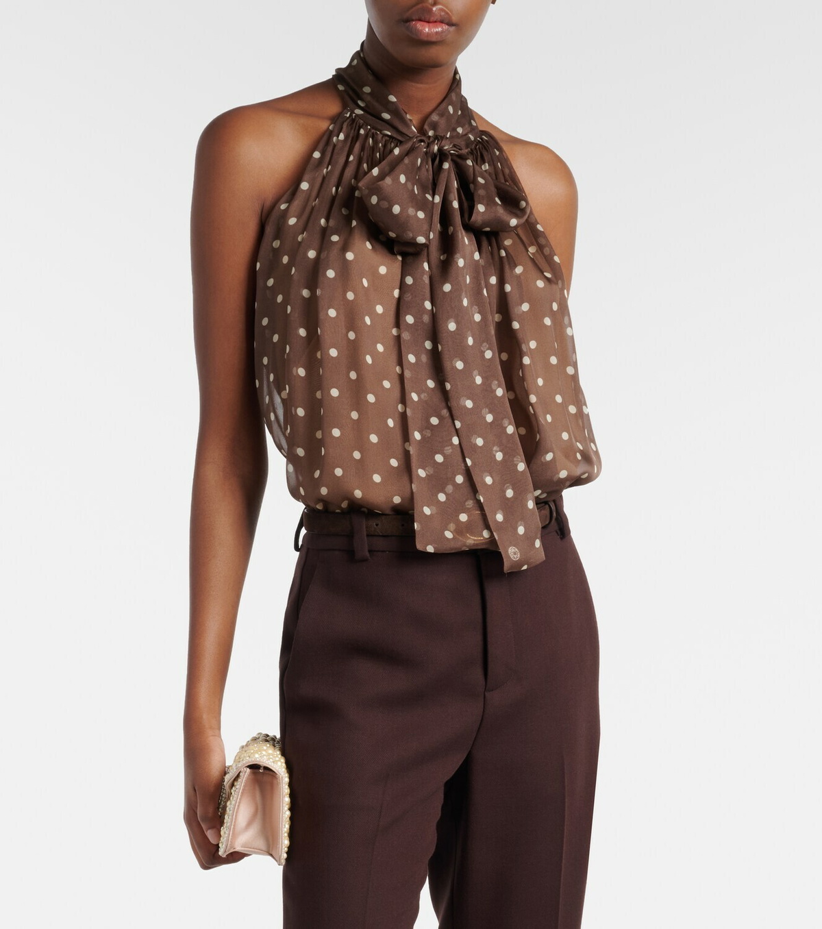Elie Saab Polka-dot tie-neck silk chiffon top