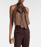 Elie Saab Polka-dot tie-neck silk chiffon top
