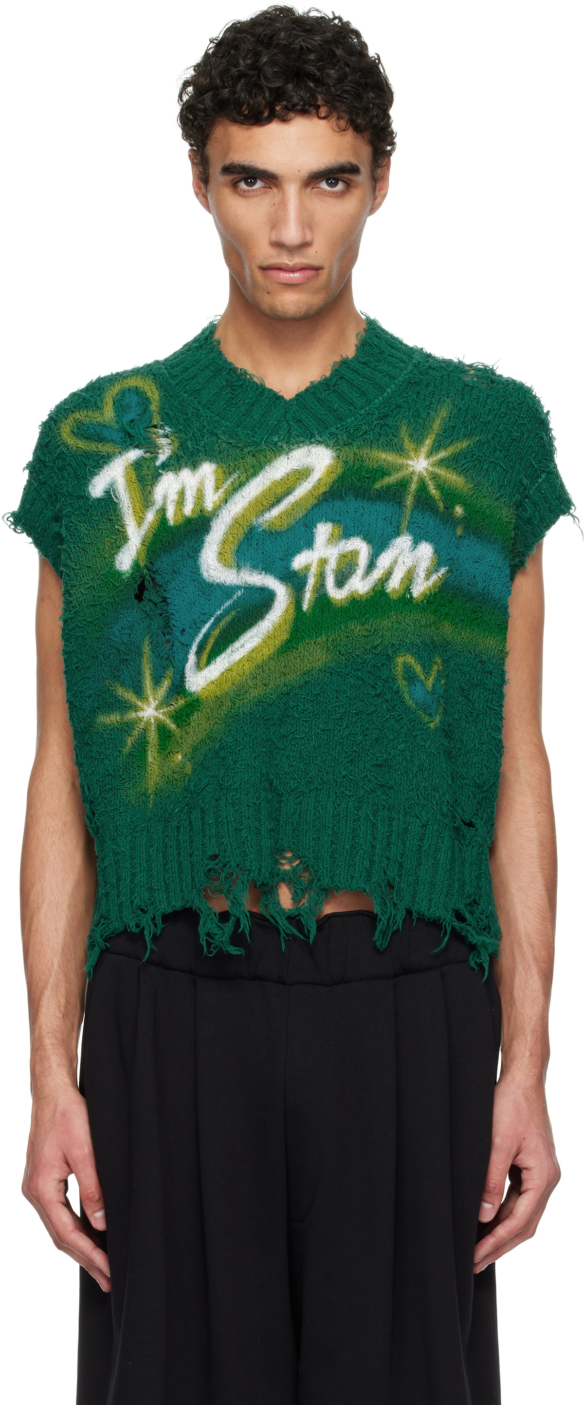 doublet Green Airbrush Recycled Cotton Knit Vest