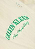 Calvin Klein Logo-embroidered Pinstriped Cotton Shorts White