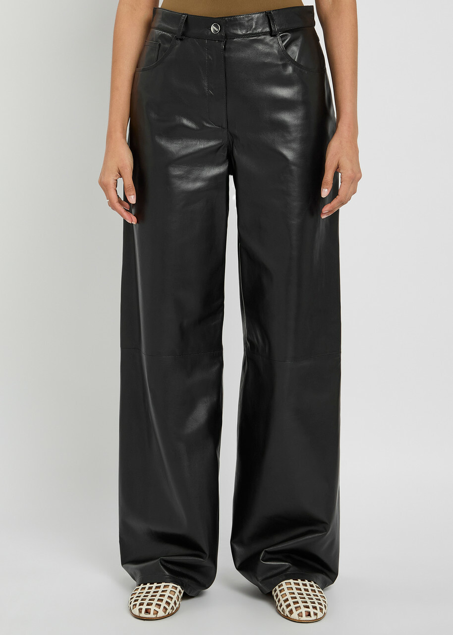 Arma Catania Wide-leg Leather Trousers Black