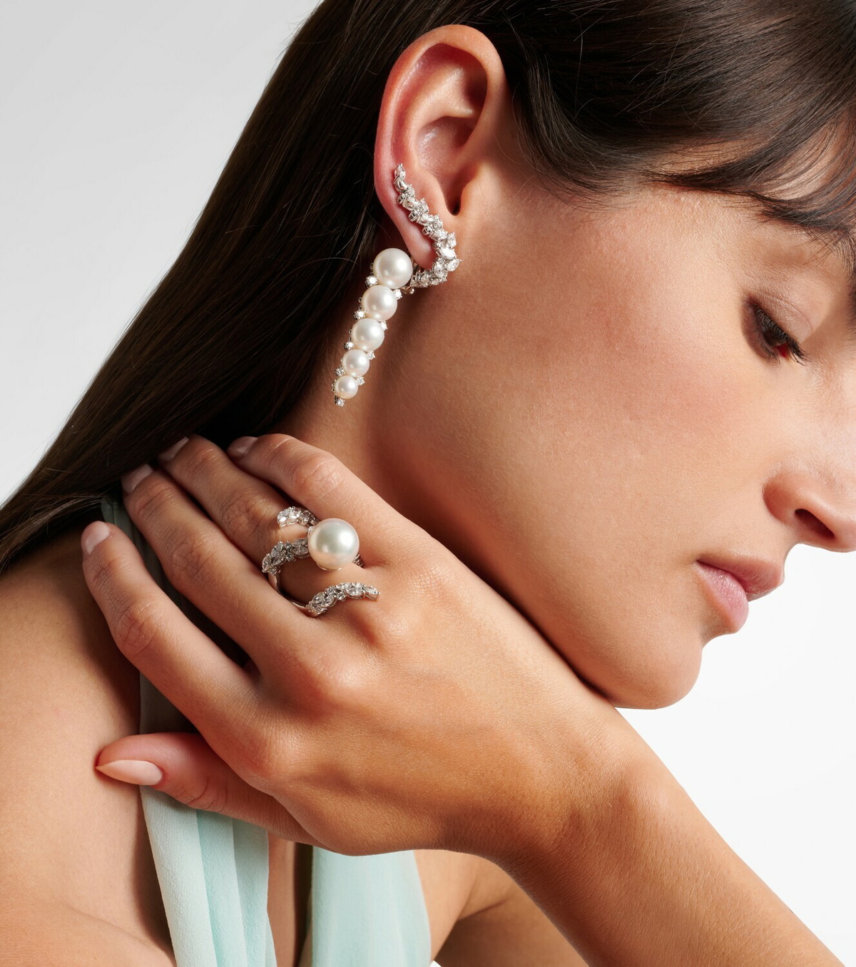 Yeprem Pearlescent 18kt white gold earrings with diamonds and pearls