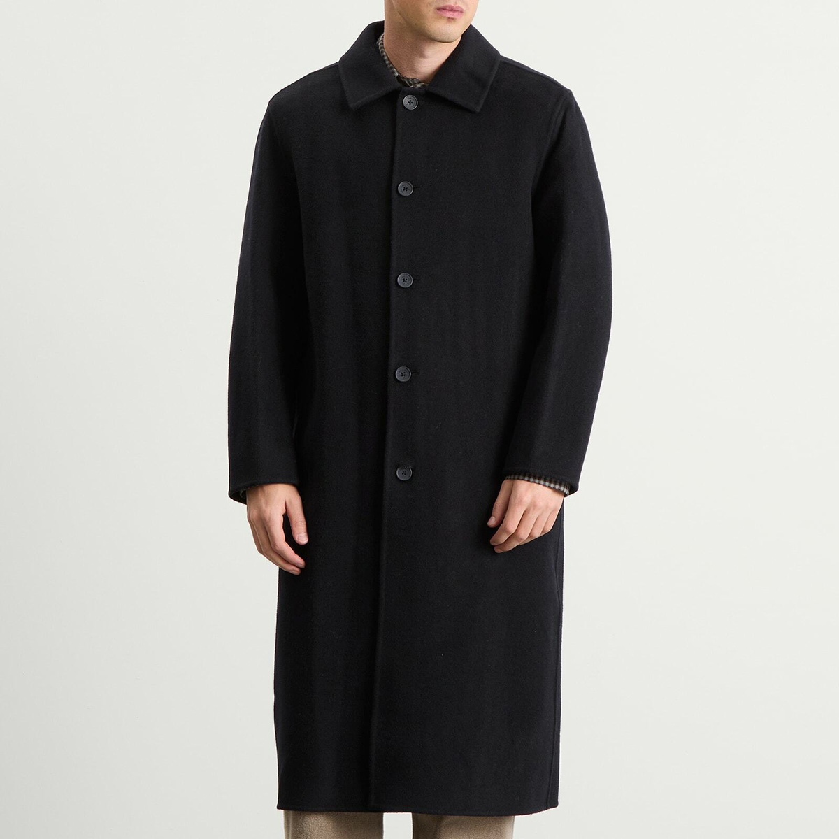 Percival Men's Double Faced Wool Overcoat in Navy