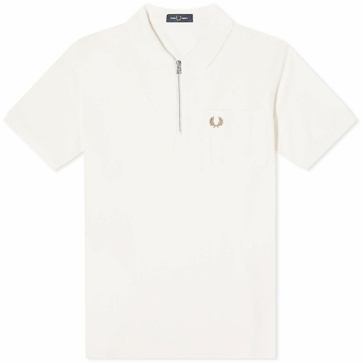 Photo: Fred Perry Men's Textured Zip Neck Polo Shirt in Ecru