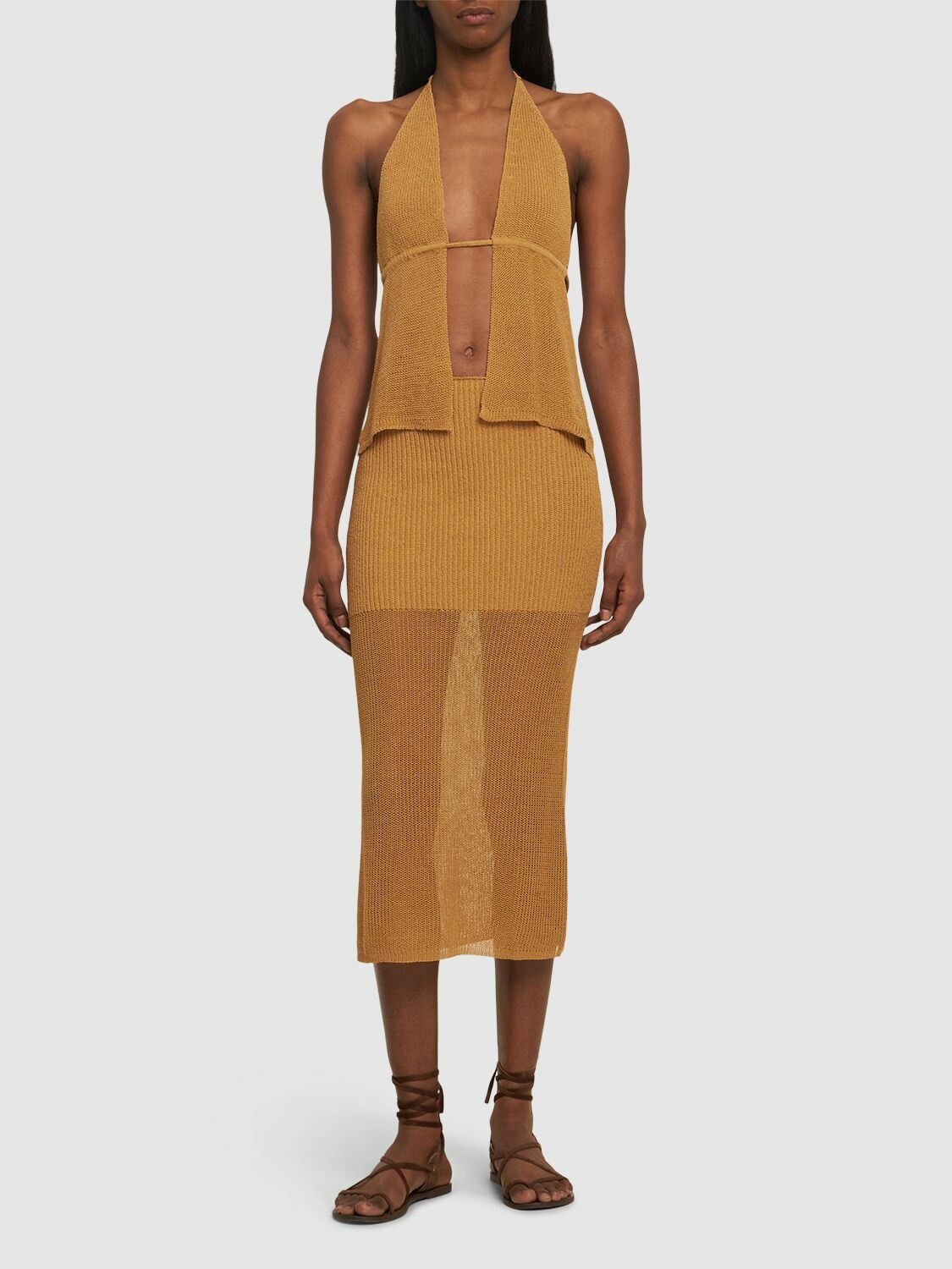 WEWOREWHAT Cotton Blend Knit Midi Skirt