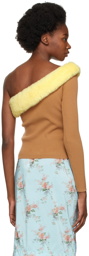 Blumarine Tan & Yellow Open Shoulder Sweater