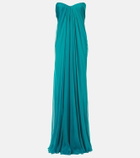 McQueen Draped silk chiffon bustier gown
