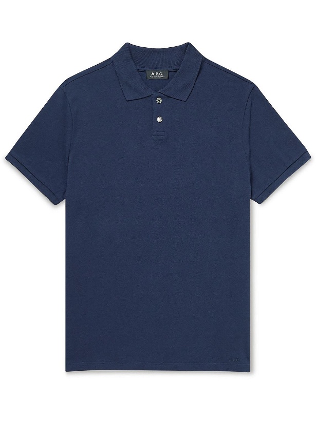 Photo: A.P.C. - Esteban Logo-Embroidered Cotton-Piqué Polo Shirt - Blue