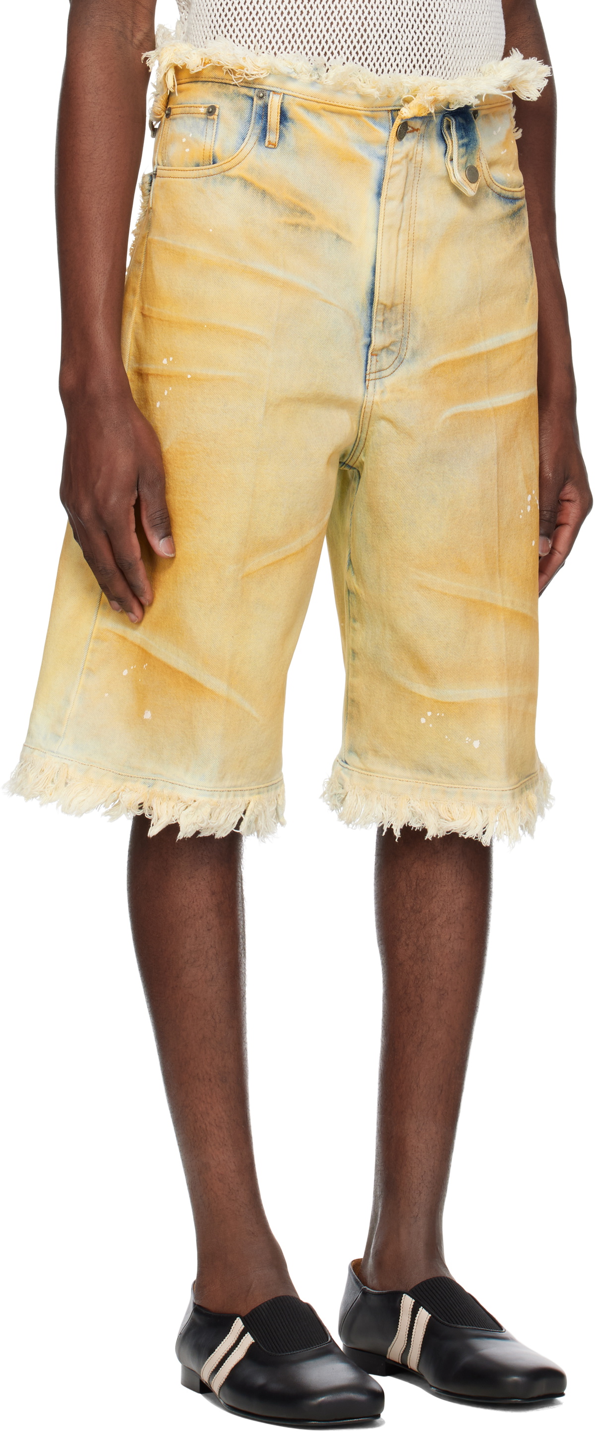 EGONlab Beige Raw Edges Denim Shorts
