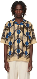 COMMAS Multicolor Geometric Print Silk Camp Collar Shirt