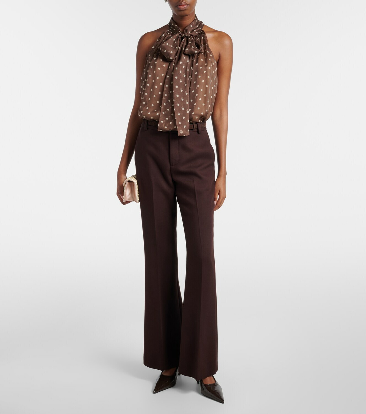 Elie Saab Polka-dot tie-neck silk chiffon top