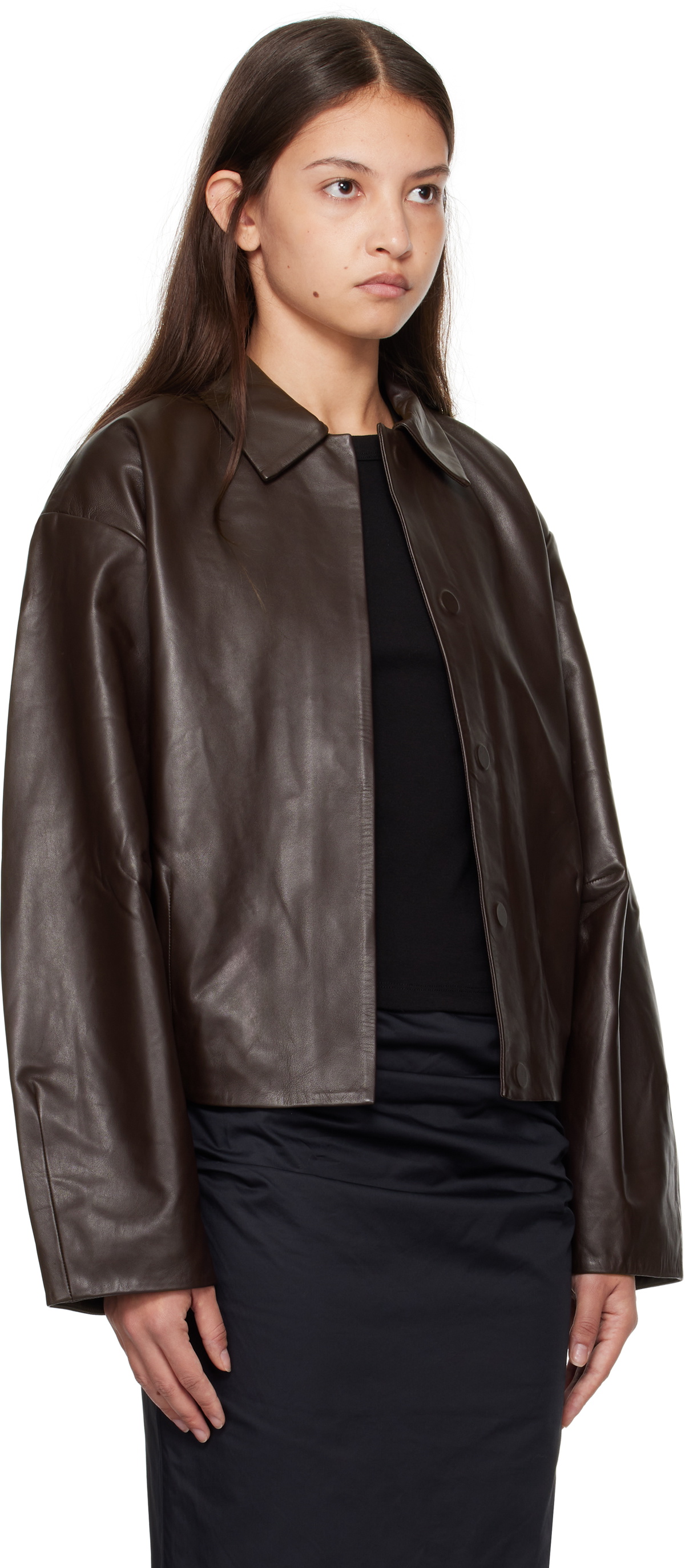 St. Agni Brown Cocoon Leather Jacket