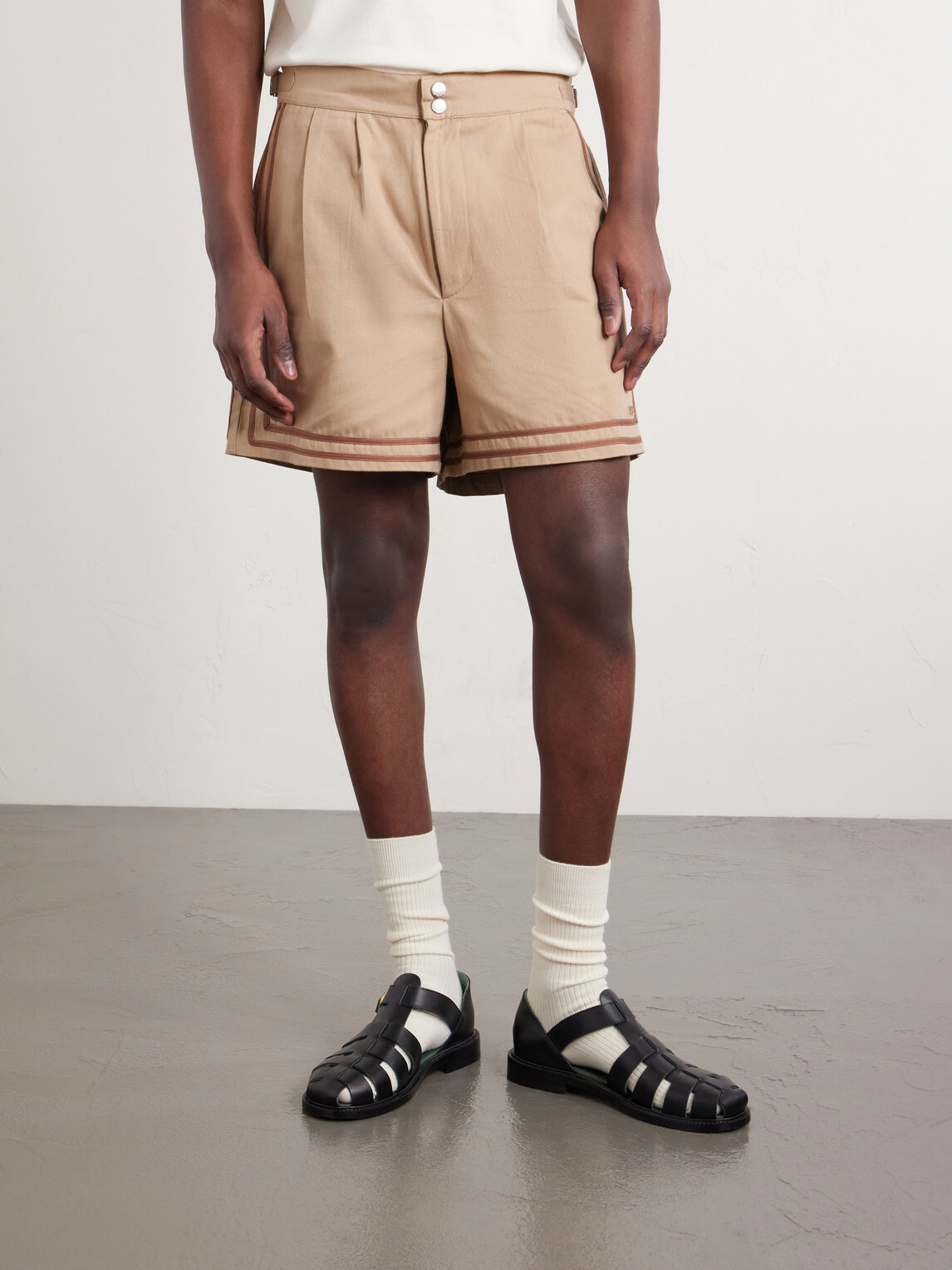 BODE - Straight-Leg Pleated Cotton-Twill Shorts - Neutrals