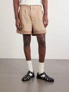 BODE - Straight-Leg Pleated Cotton-Twill Shorts - Neutrals