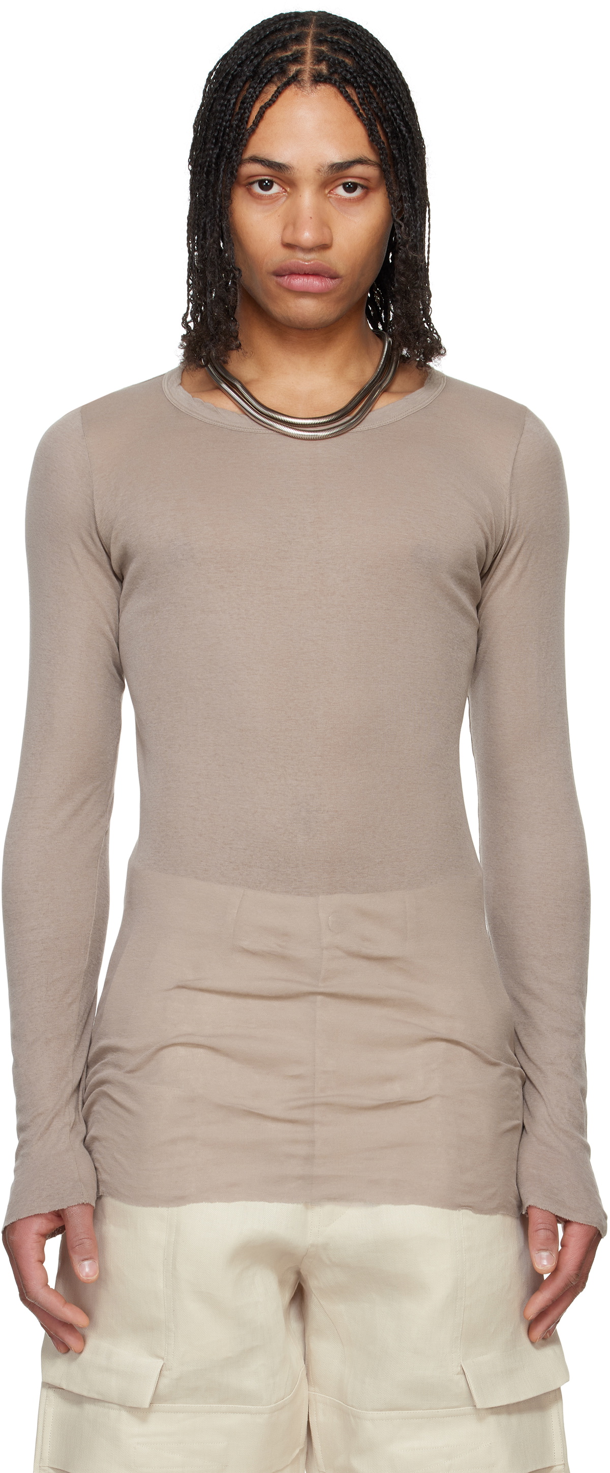 Rick Owens Taupe Hollywood Rib LS T-shirt Rick Owens