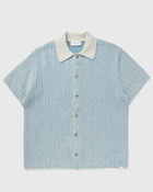 Les Deux Easton Knitted Ss Shirt Blue - Mens - Shortsleeves