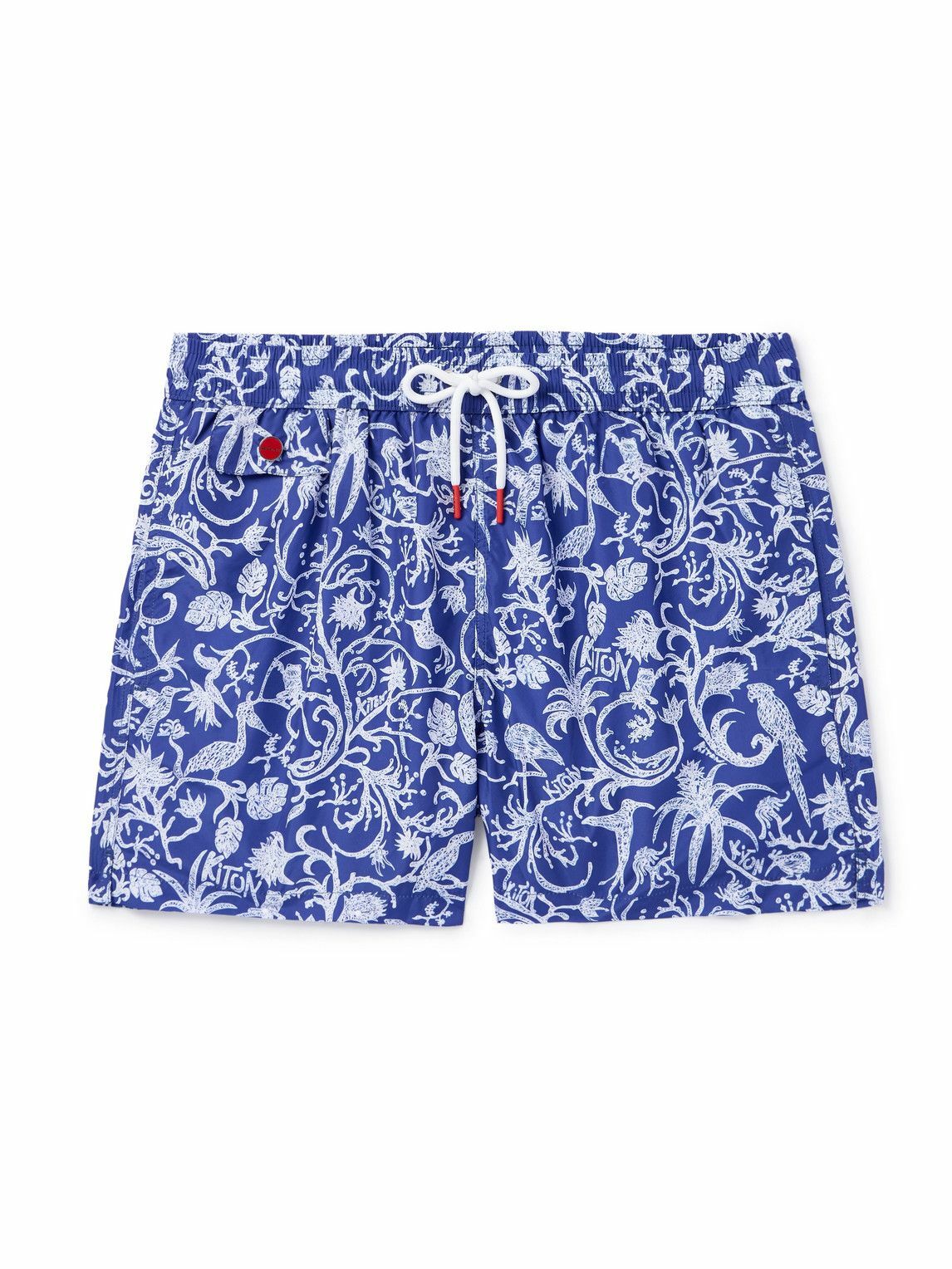 Kiton - Straight-Leg Mid-Length Printed Swim Shorts - Blue