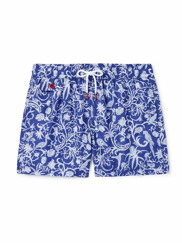 Photo: Kiton - Straight-Leg Mid-Length Printed Swim Shorts - Blue